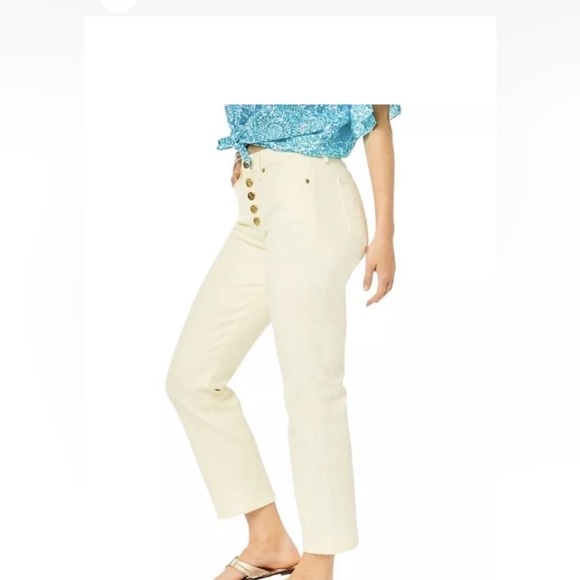 NWT Lilly Pulitzer South Ocean High Rise Straight Leg Jeans in Lemon Meringue - Picture 6 of 8